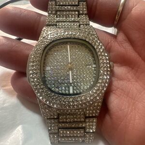 Silver Tone Crystal-Embellished Watch